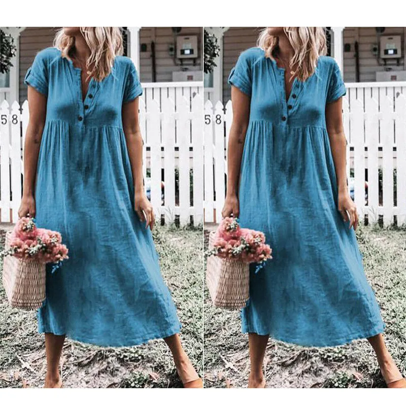 Женское платье макси из хлопка и льна с длинным рукавом|Женские платья| |