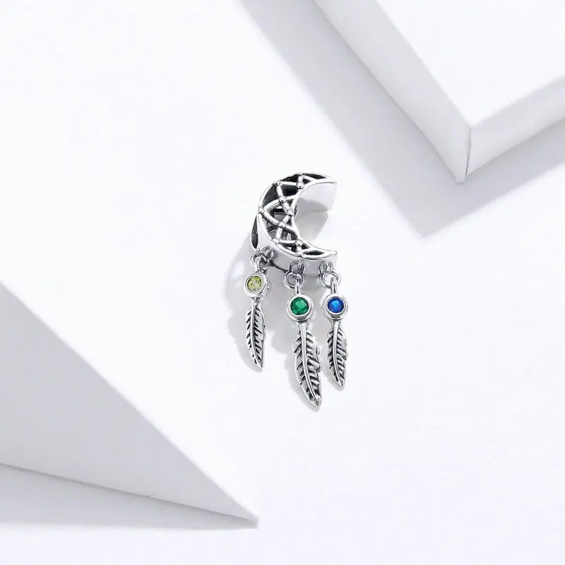 MOWIMO 100% Real Sterling Silver Moon Dreamcatcher Dangle Charms Fit Original Bracelet & Bangle Pendant Beads BKC1232 | Украшения и