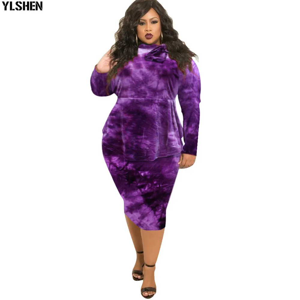 

Velvet Tie Dye African Dresses for Women Print Winter African Dress Christmas Party Bow Long Sleeve Plus Size Africa Clothing