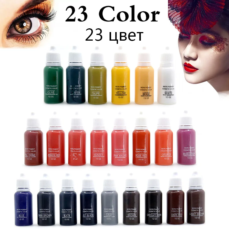 

23 Color Microblading Pigment Semi Permanent Makeup Eyebrow Lips Eyeliner 15ml Tattoo Ink Non-toxic Manual Pen Tattoo Color Inks