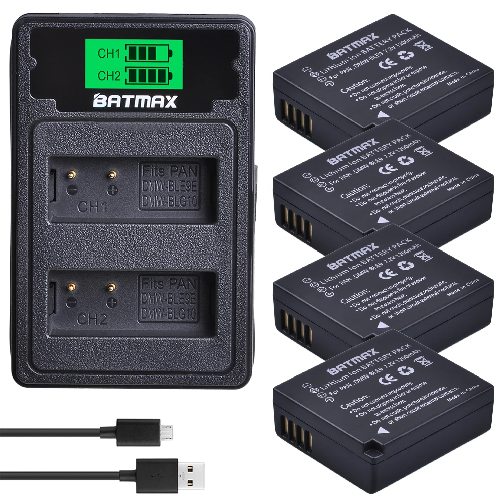 Аккумулятор Batmax для камеры BLE9E зарядное устройство с двумя USB портами и ЖК