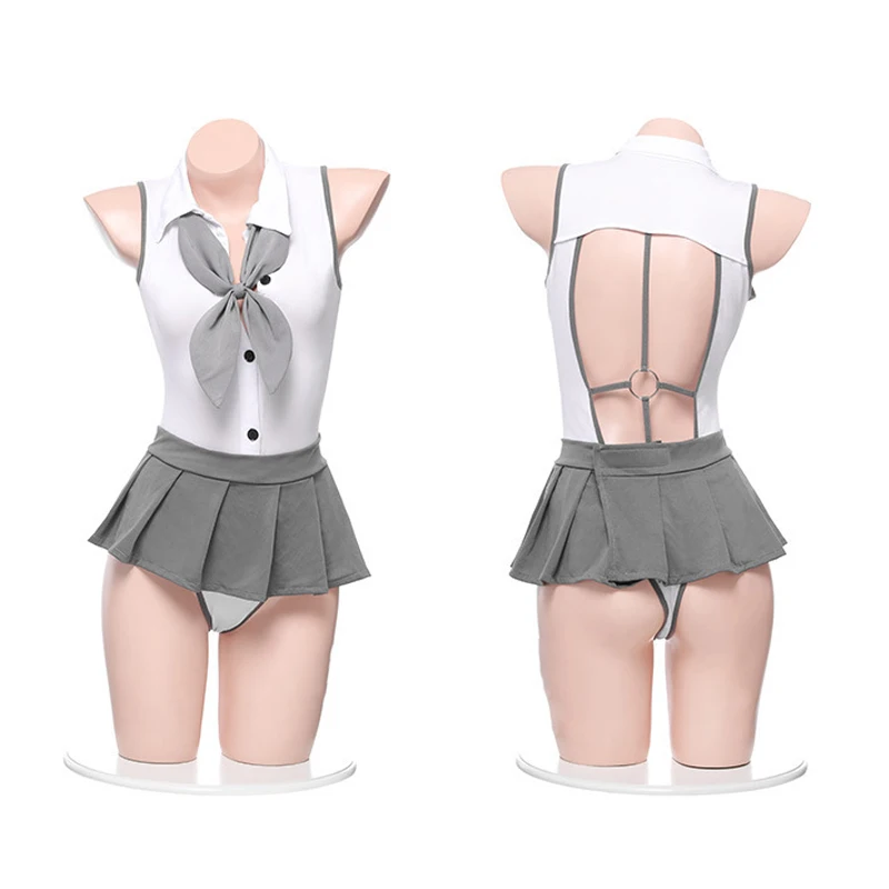 

Аниме школьная униформа для девочек косплей без рукавов с открытой спиной боди с клетчатой мини-юбкой галстук Сексуальная Клубная одежда П...