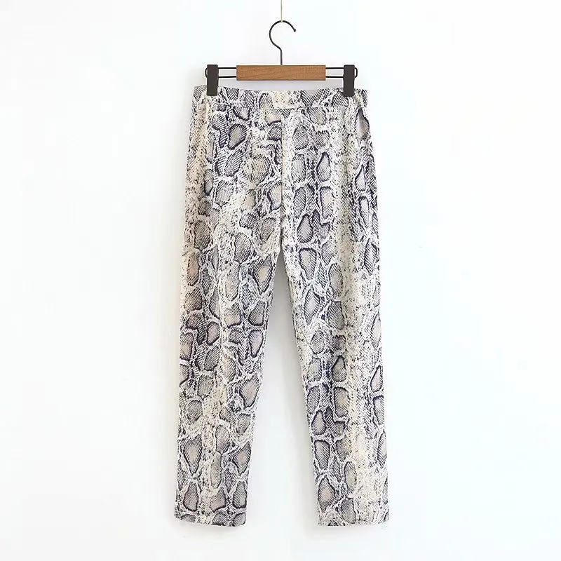 

European American women's V-neck snake print sleeveless Sexy shirt contrast color stitching Elastic waist trousers casual pants