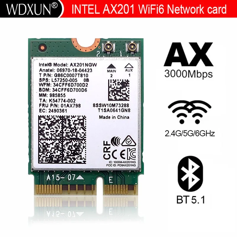 Intel Wi-Fi 6 AX201 Bluetooth 5 0 Dual Band 2 4G/5G Wireless NGFF Button E CNVi Wifi Card AX201NGW 4 ГГц/5G hz 802.11ac / ax |