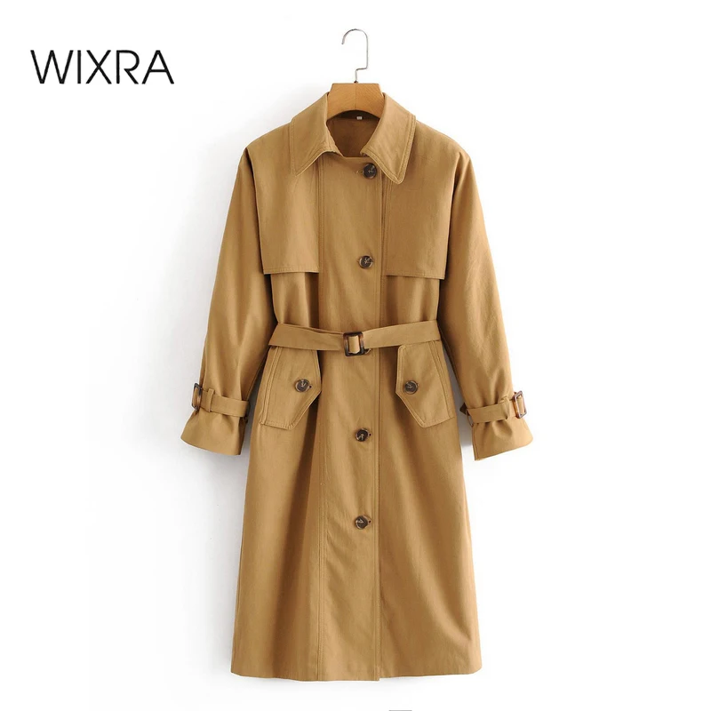 

Wixra Womens Trench Jackets Casual Single Breasted Belt Long Coat Chic Female Windbreaker Loose Outerwear Autumn Spring