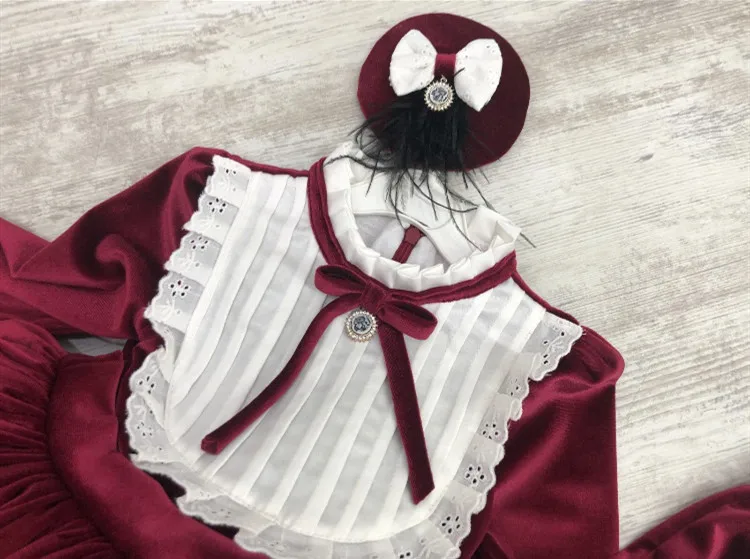 

Baby Girl Autumn Winter Wine Red Velvet Palace Vintage Princess Ball Gown Dress for Christms Casual Eid
