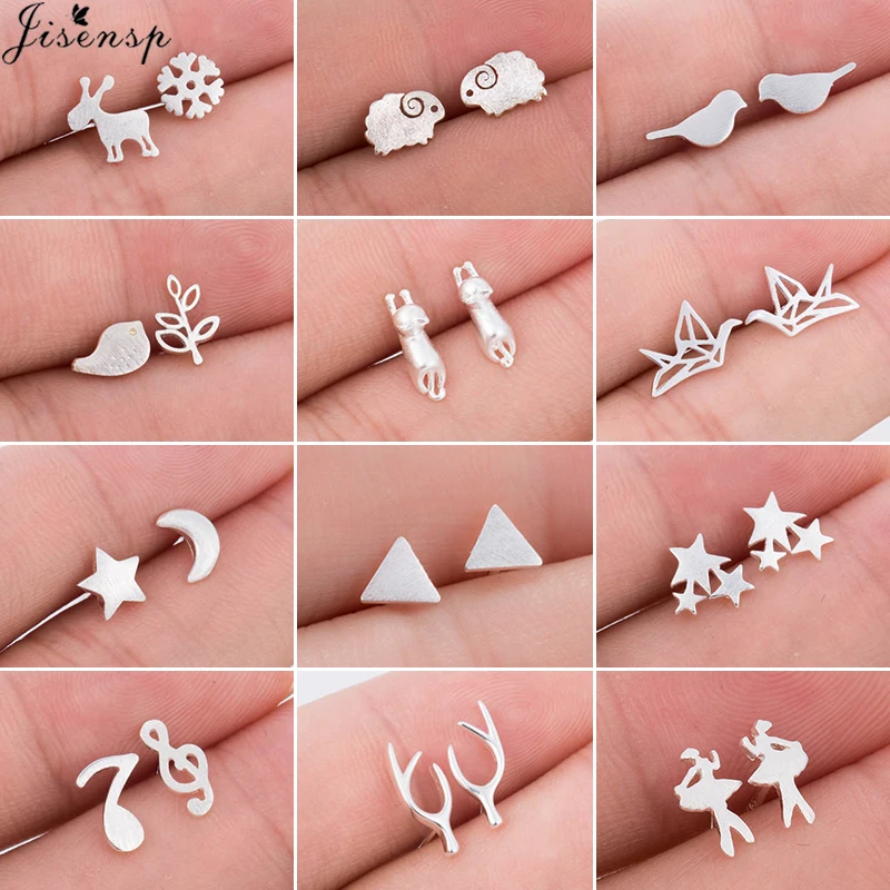 Минималистичные серьги гвоздики серебряного цвета простые геометрические для