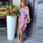 Модное Африканское вечернее платье с открытыми плечами, с Боковым Разрезом и короткими рукавами, женское кружевное официальное платье с бахромой