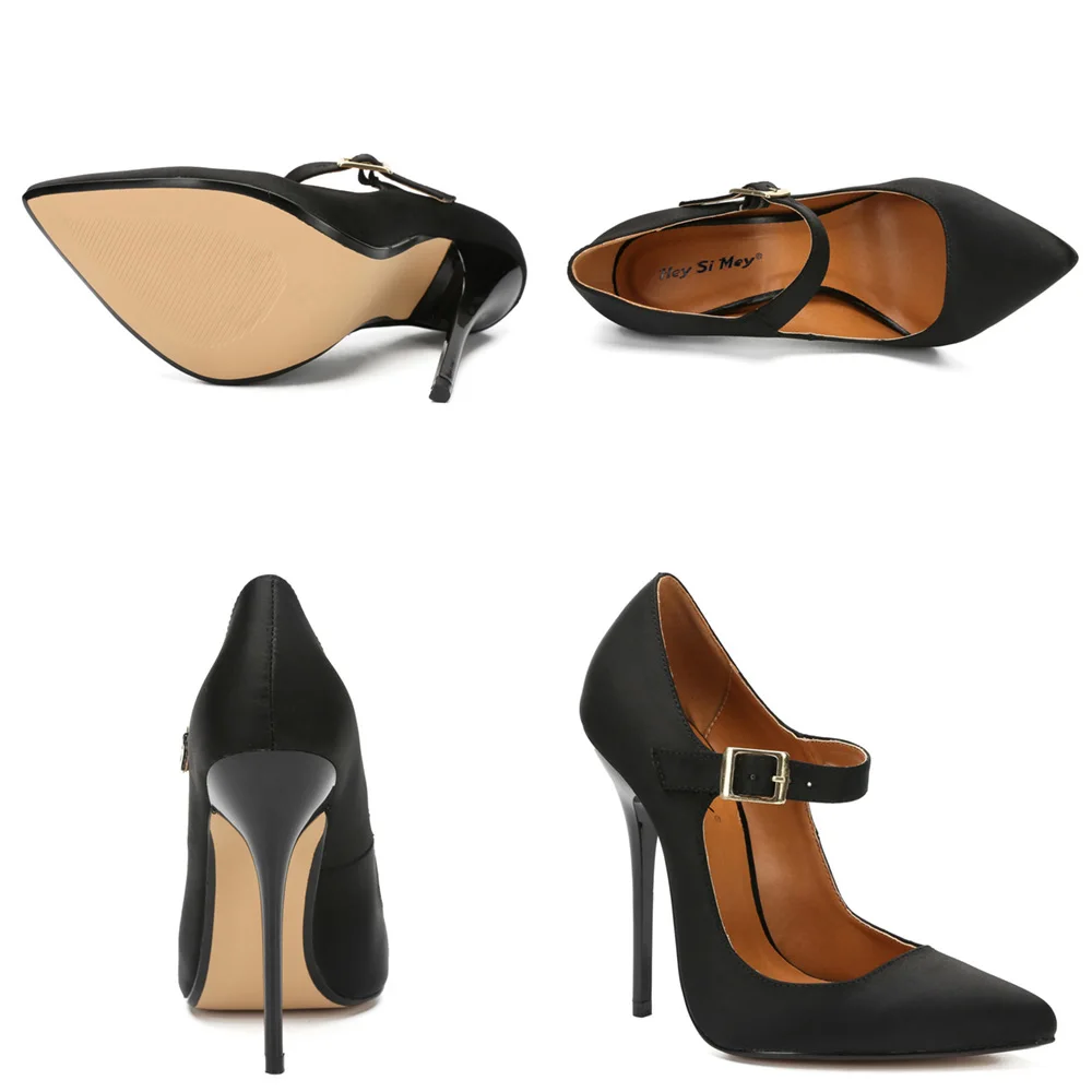 Party Ballroom Dancing Shoe for Women Black Dress Shoes High-heel 13cm Pointed PU Leather Sandals Girls Character Shoes Size 48