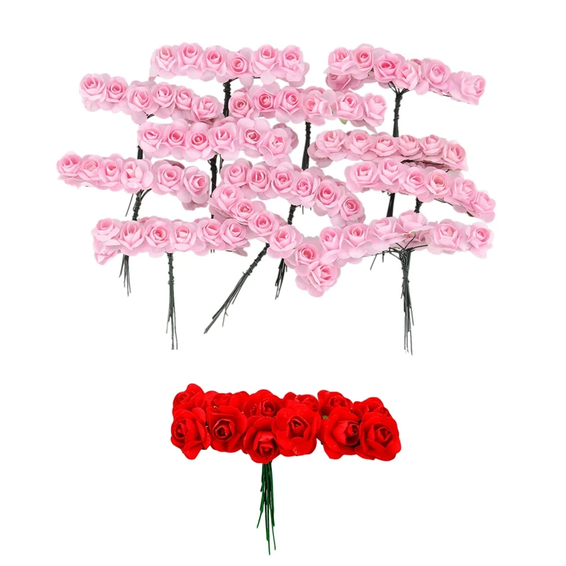 288 шт Мини миниатюрные бумажные искусственные розы цветы с бутонами DIY ремесло