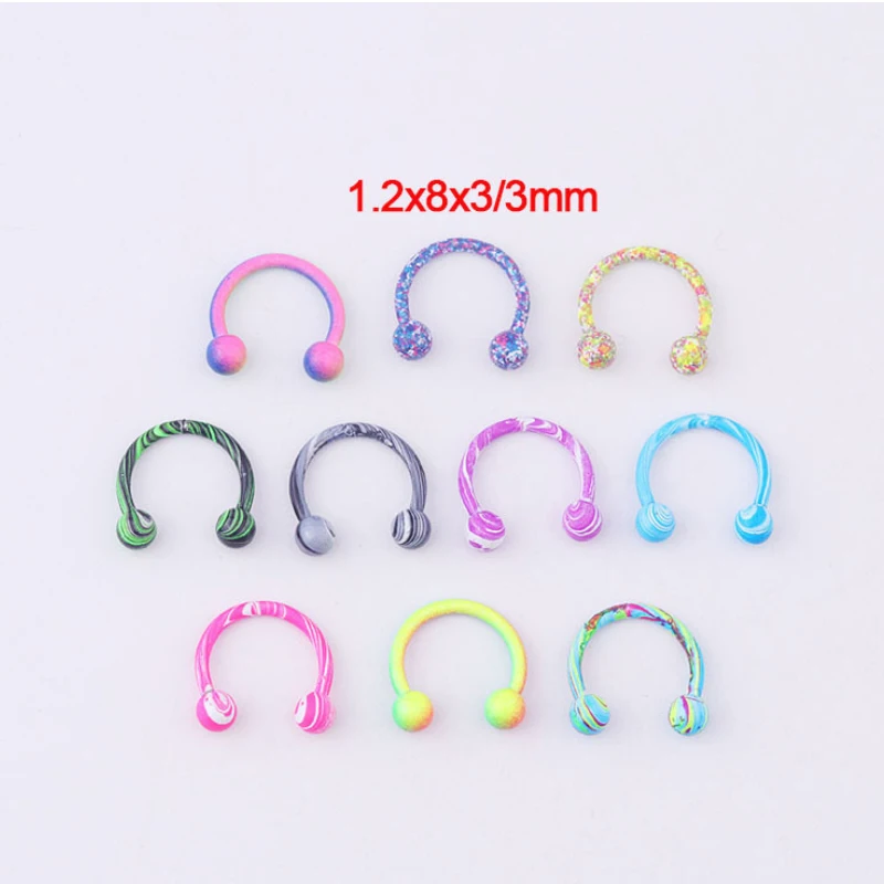 

10pc Women lips Rings Rainbow Medical Titanium steel Nose Ring Fake Septum Clip On mouth Ring Fake Piercing Body Clip Hoop
