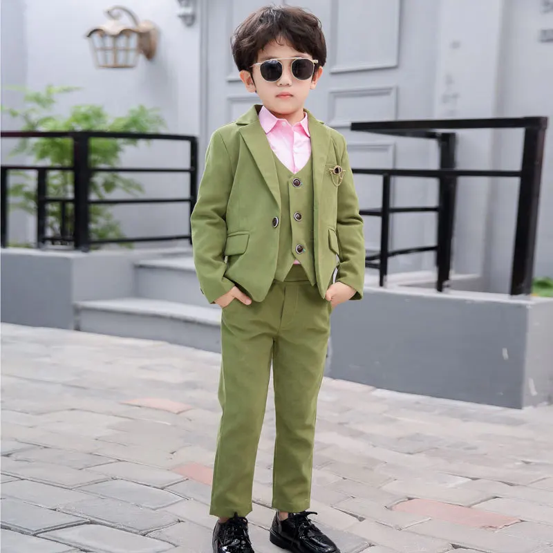 

3 Colors Flower Boys Jacket Vest Pants 3Pcs Wedding Suit Kids Prom Party Tuxedo Dress Children's Day Pinao Performance Costume