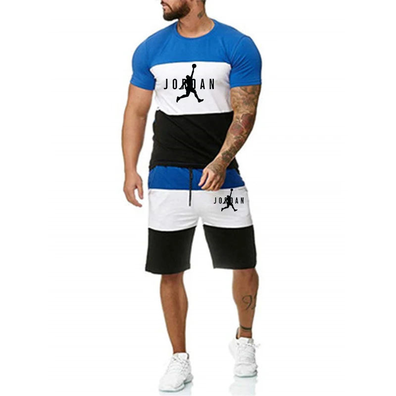 

2021Summer Men's T-shirt Set 2-piece Men's Sportswear Suit Basketball Sports Fitness Jordan-23 Printed Short Sleeve + Men's Suit