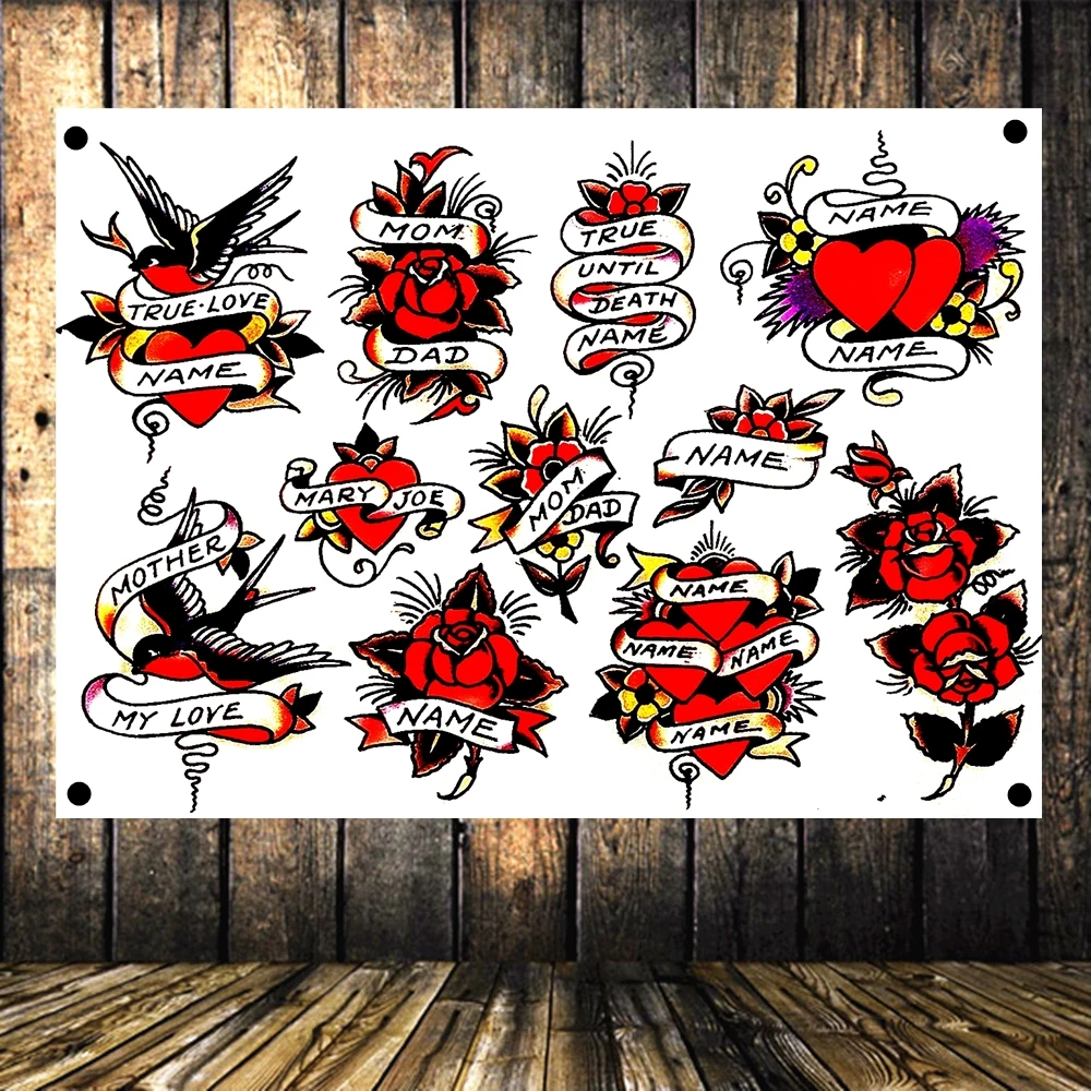 

USN\USMC\USA Tattoo Posters Wall Art Banners Hanging Flag Wall Sticker Cafe Restaurant locomotive club Live background Decor