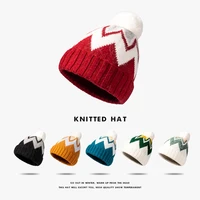 womens winter hat 2021 rabbit pompon winter knitted cute cap casual geometric patterns beanies hairball elastic caps casquette