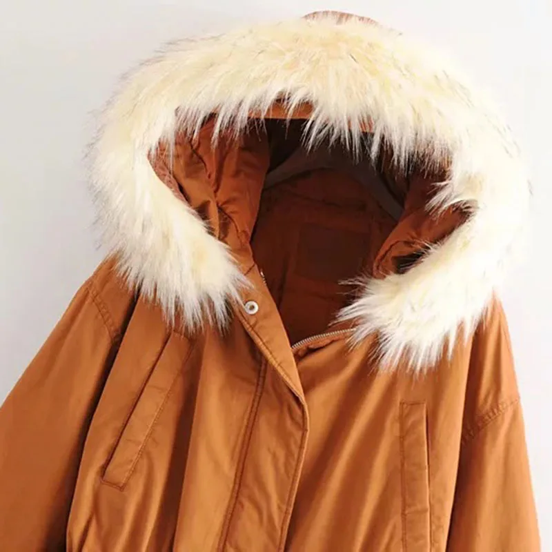 Parkas Women Thicken Warm Hooded Fur Collar 2021 New Winter Warm Casual High Quality Tooling Loose Womens Cotton Jackets NBH175