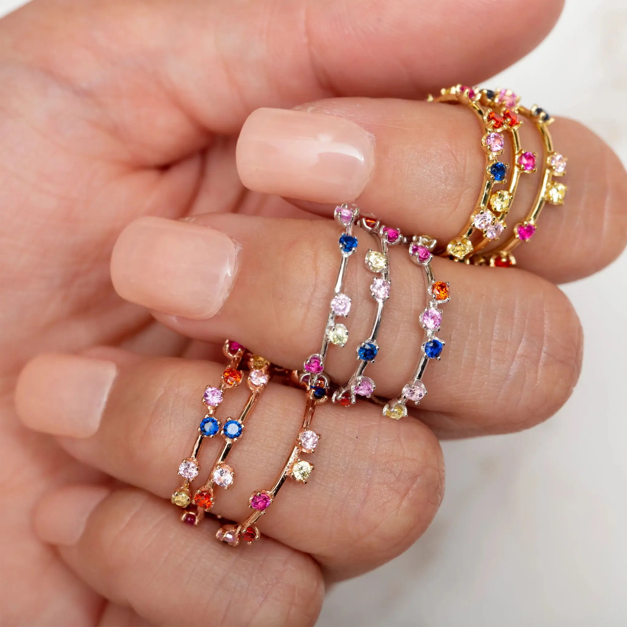 

Delicate Geometric Cubic Zircon Rainbow cz Women Ring Thin Design Gold Color Plating Bague Jewelry