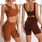 Бесшовный комплект для йоги, женский сексуальный бюстгальтер с высокой талией, короткие брюки, спортивная одежда из 2 предметов, тренировочный костюм, костюм для фитнеса, спортивные комплекты для спортзала, одежда для спортзала