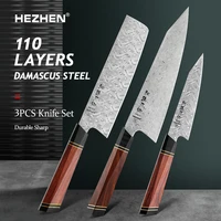 hezhen 1 3 pieces knife set high quality north america desert ironwood 110 layers damascus super steel rivet beautiful box
