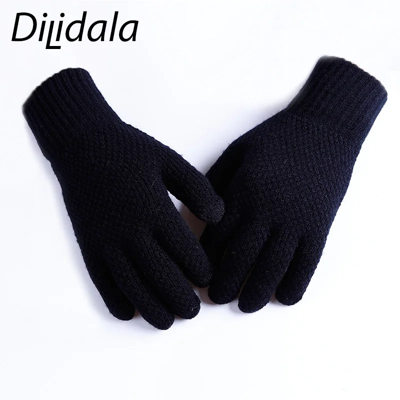 Dilidala вязаные мужские зимние перчатки сенсорный экран модные одноцветные уличные