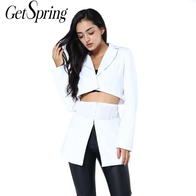 Женский комплект GETSPRING, белый укороченный пиджак, костюм для женщин, комплект из 2 предметов, винтажный женский пиджак, длинный рукав, новинка