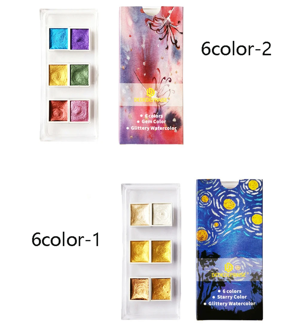 

Metallic Colors Watercolor Paint Set, 6 Colors, Pearlescent Watercolor Pigment Gold Paint Artists School Art Supplies
