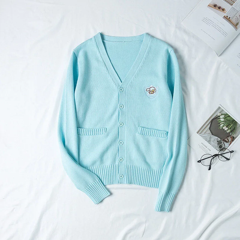 Japanese School Girl Uniform Spring Autumn Embroidery Long Sleeve V-neck Single-breasted Knitted Sweater JK Uniforms Cardigan |