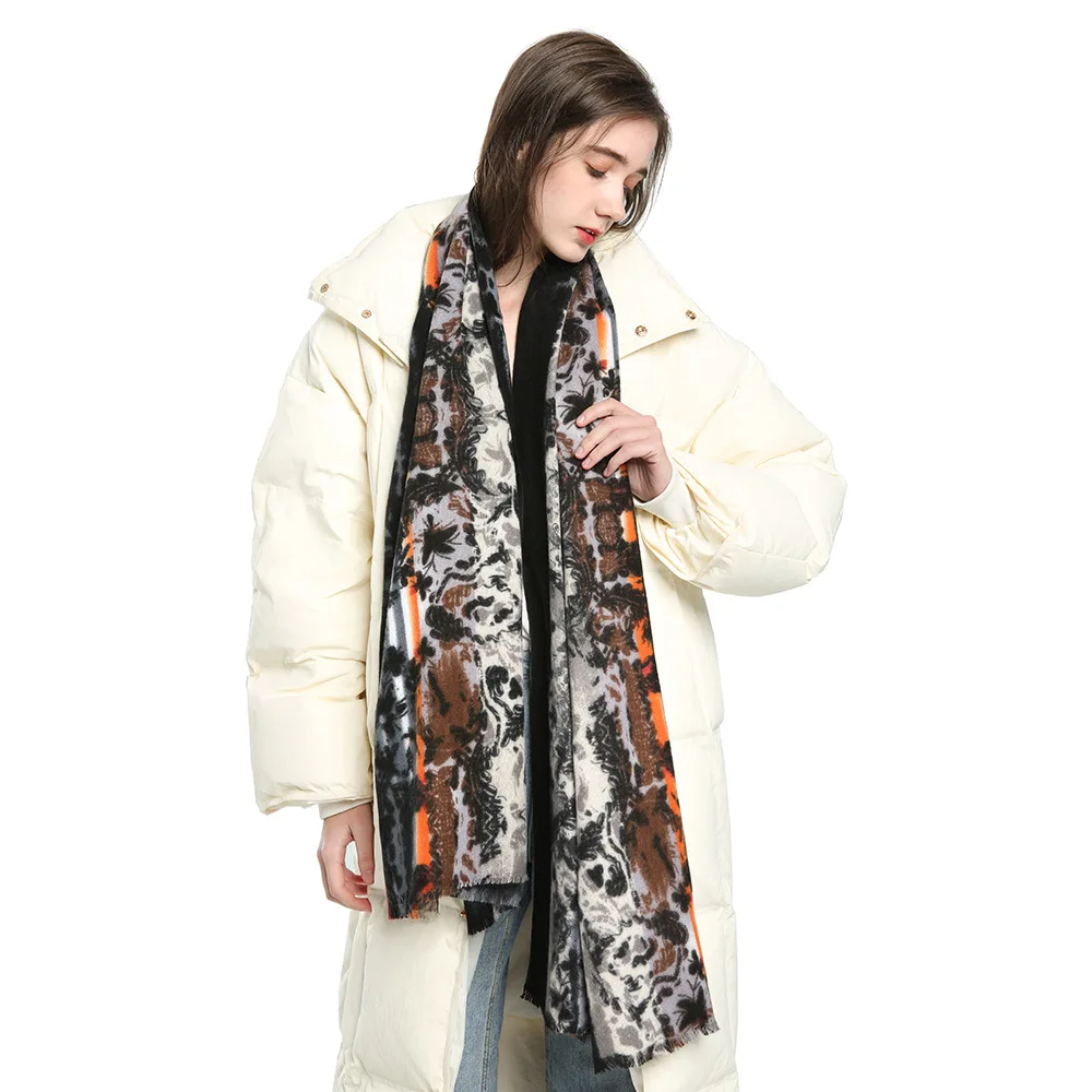 

Женская зимняя шапка 2021 новый цветной кружевной шарф с принтом осень-зима Универсальный кашемировый шарф шаль