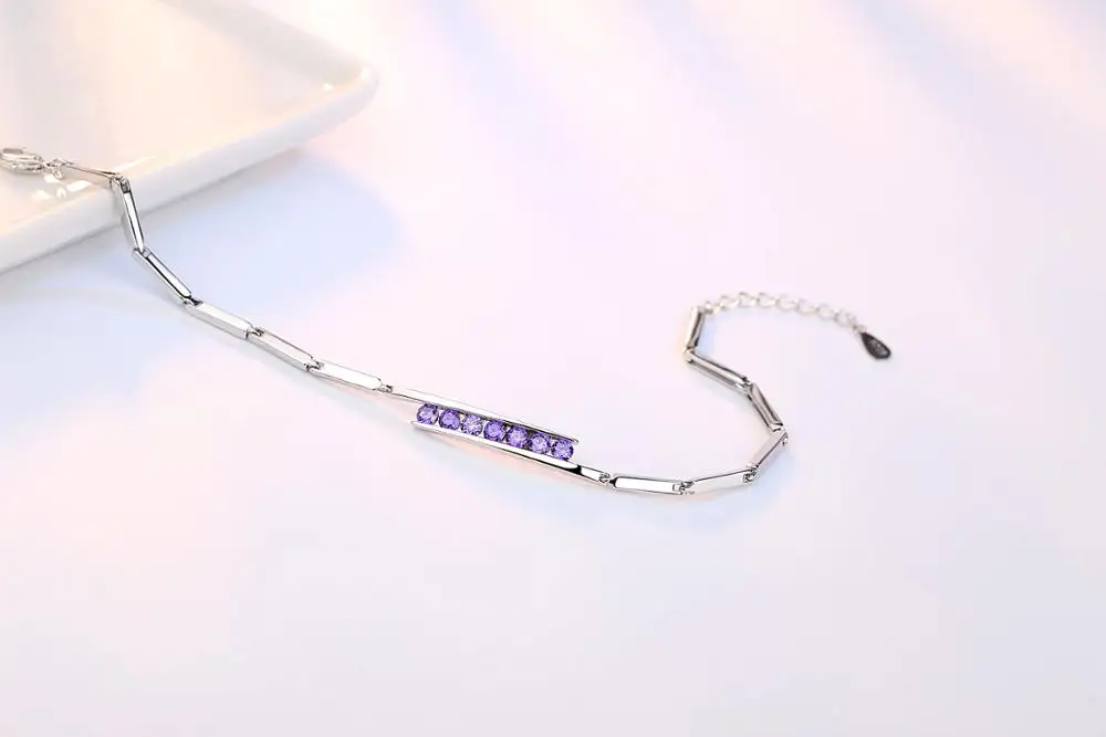 Женский браслет из серебра 925 пробы с фиолетовым фианитом длина 20 см | Украшения и