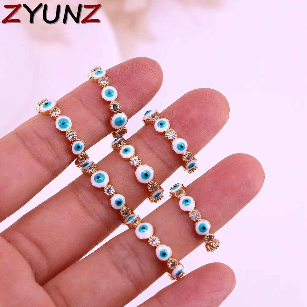 

5PCS, Enamel Colorful Eye Zircon Ring For Women, Gold Plated Adjustable Stackable Opening Ring Jewelry Gift