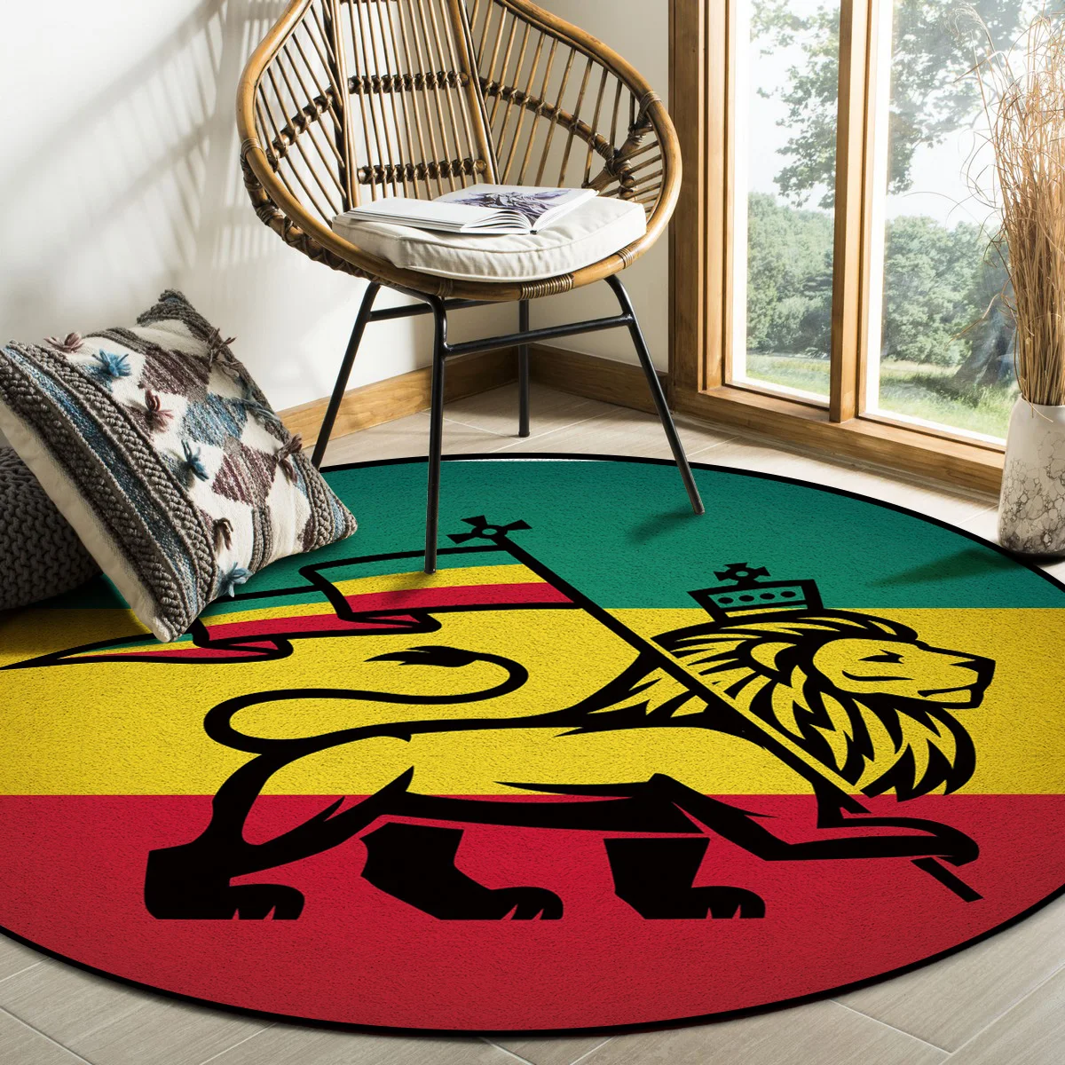 

Lion Africa Civilization Crown Banner Wriggle Flag Round Carpets for Bed Room Non-slip Rugs for Living Room Circle Rug