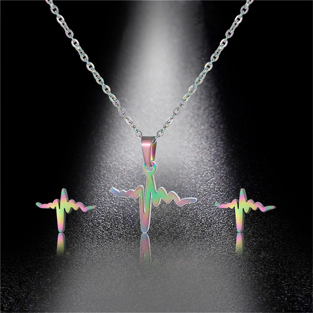 QIAMNI красочные сердцебиение ожерелье серьги из нержавеющей стали ювелирные