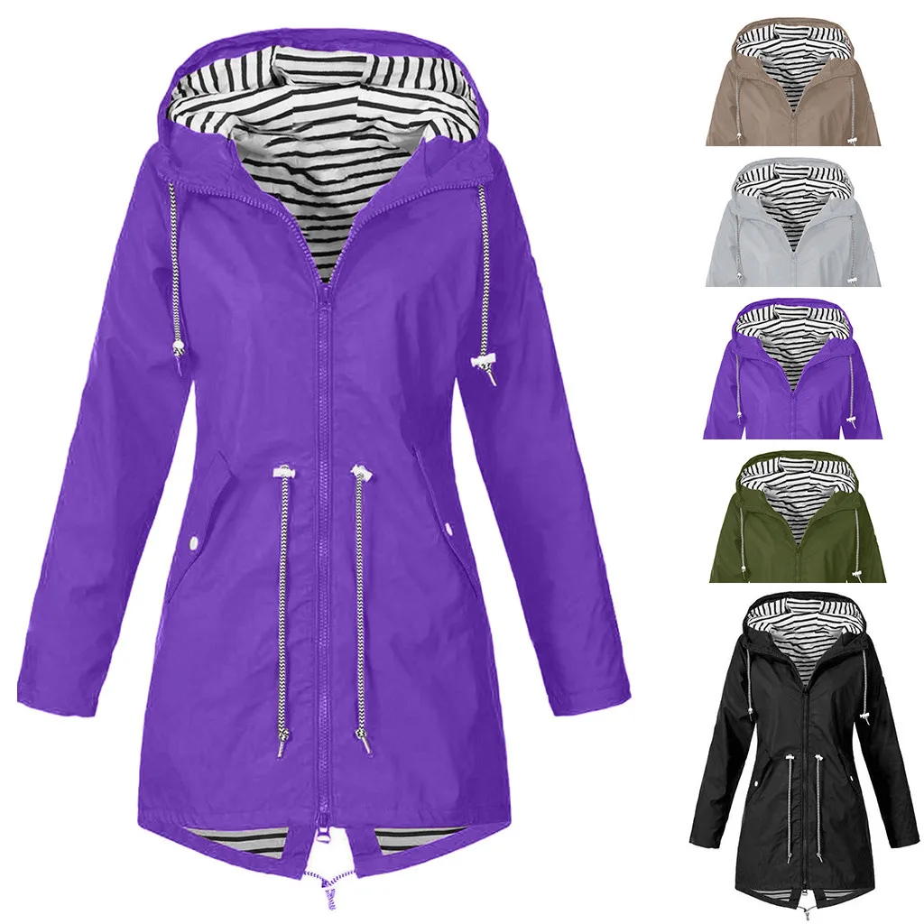 

Women Solid Rain Jacket Hooded Outdoor Plus Size Waterproof Windproof Loose Coat Winter Jackets Women Clothes Abrigo Mujer
