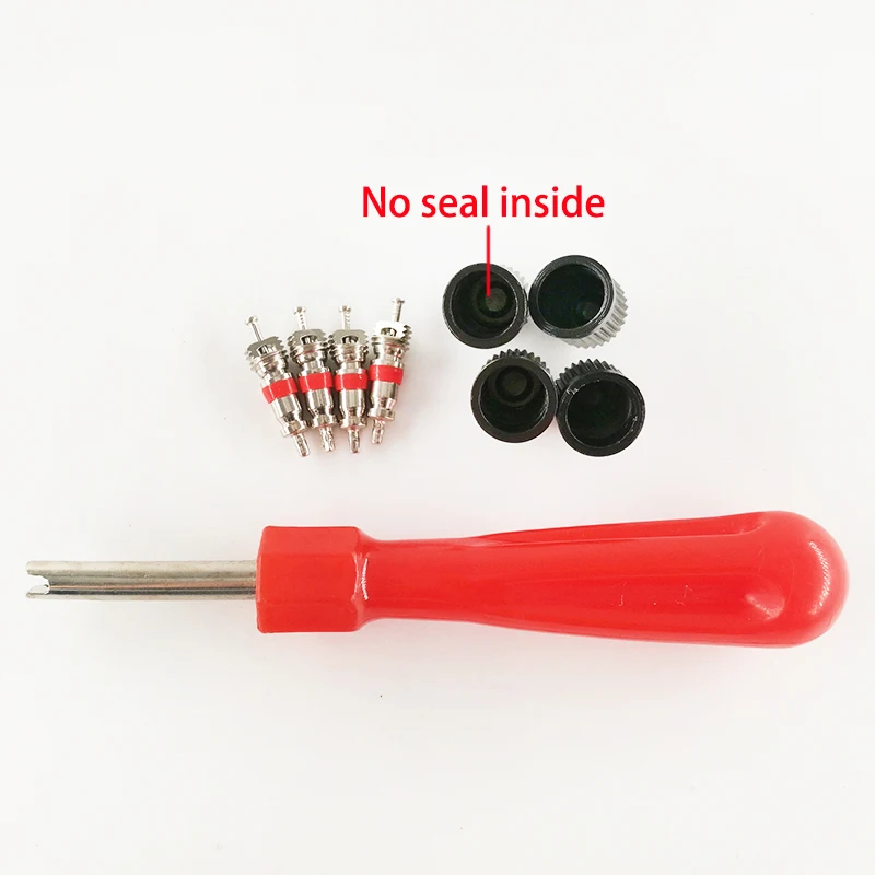 

1Set Tire Valve Service Kit 4 Valve Cores 4 Valve Caps 1 Valve Stem Screwdriver Tire Repair Tool For Car Motorcycle Freeshipping