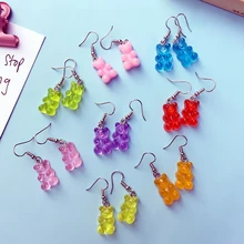 Bear Earrings Popular Cartoon Resin Earring Women 8 Colors Animal Wedding Drop Earring Transparent C