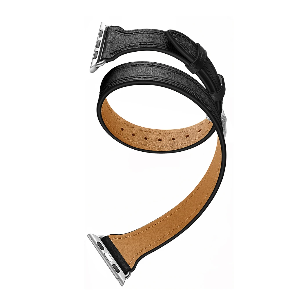 watch band strap For Apple 42mm 38mm 3 2 1 iWatch Double Tour Genuine Leather watchband Bracelet loop Wrist belt+metal buckle