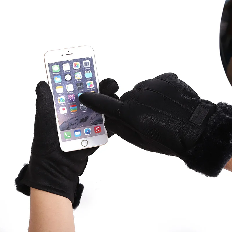 Осенне зимние новые модные теплые кожаные перчатки Mao Kou мужские уличные с