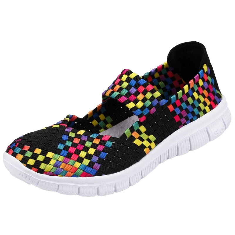 SDF599black colorful Г., летняя женская обувь Женская тканая обувь на плоской подошве без шнуровки женские лоферы, сандалии повседневные вьетнамки на плоской подошве, женские кроссовки - Цвет: SDF599black colorful