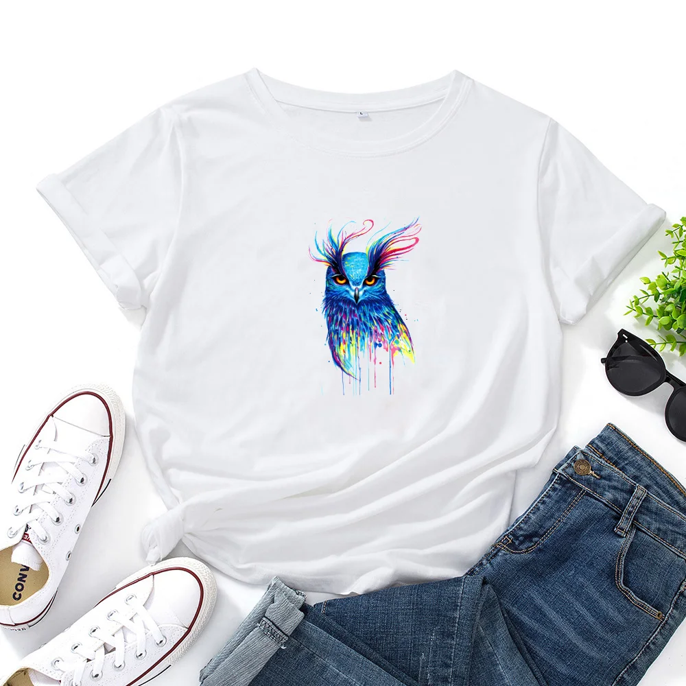 

Watercolor Owl T-shirt Women Harajuku Graphic Tee Shirt Femme Fashion Casual Black Women T Shirt Vintage Streetwear Tshirt Women