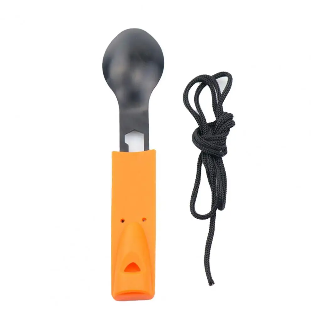 

75% Discounts Hot! Camping Spoon Set Sturdy Anti-break Accessory Camping Spoon Fork with Bottle Opener Whistle for Picnic