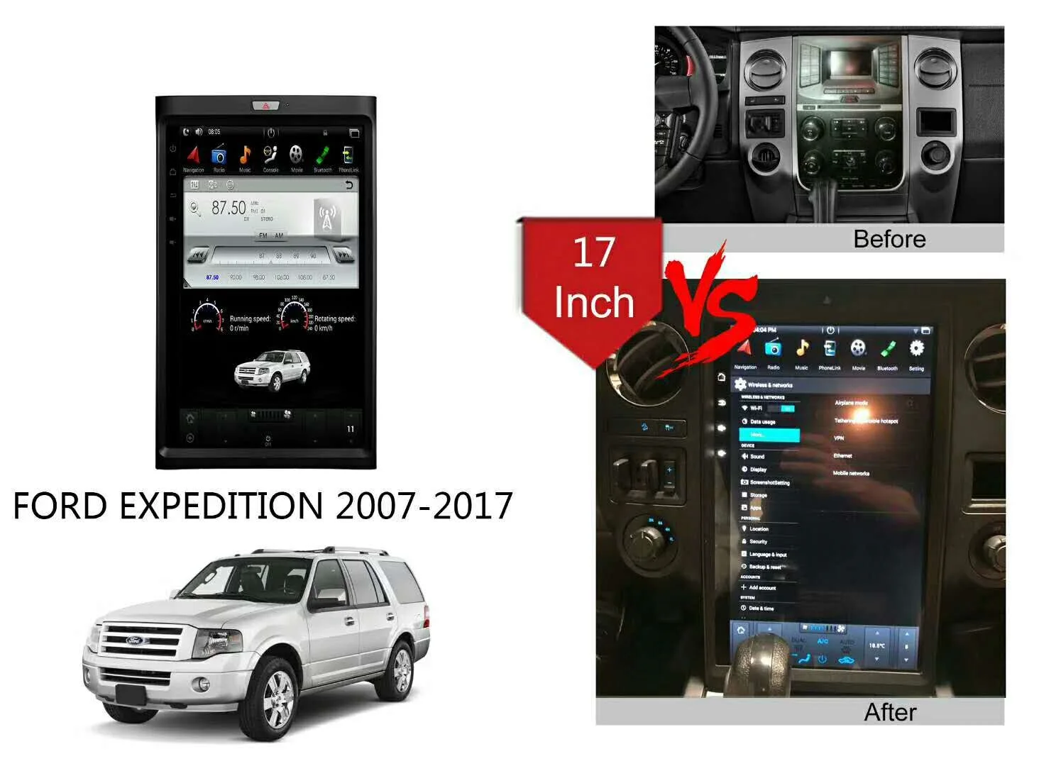 17 дюймов Tesla стиль вертикальный экран Автомобильный dvd-плеер gps навигация для Ford Expedition 2007+ Авто Радио стерео плеер головное устройство