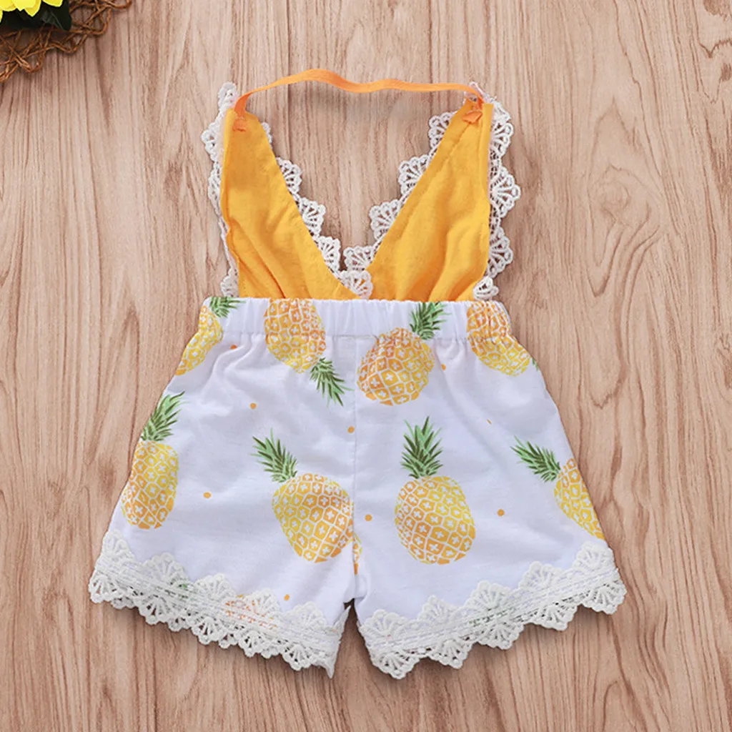Летняя одежда для маленьких девочек комбинезон с кружевным пэчворком и