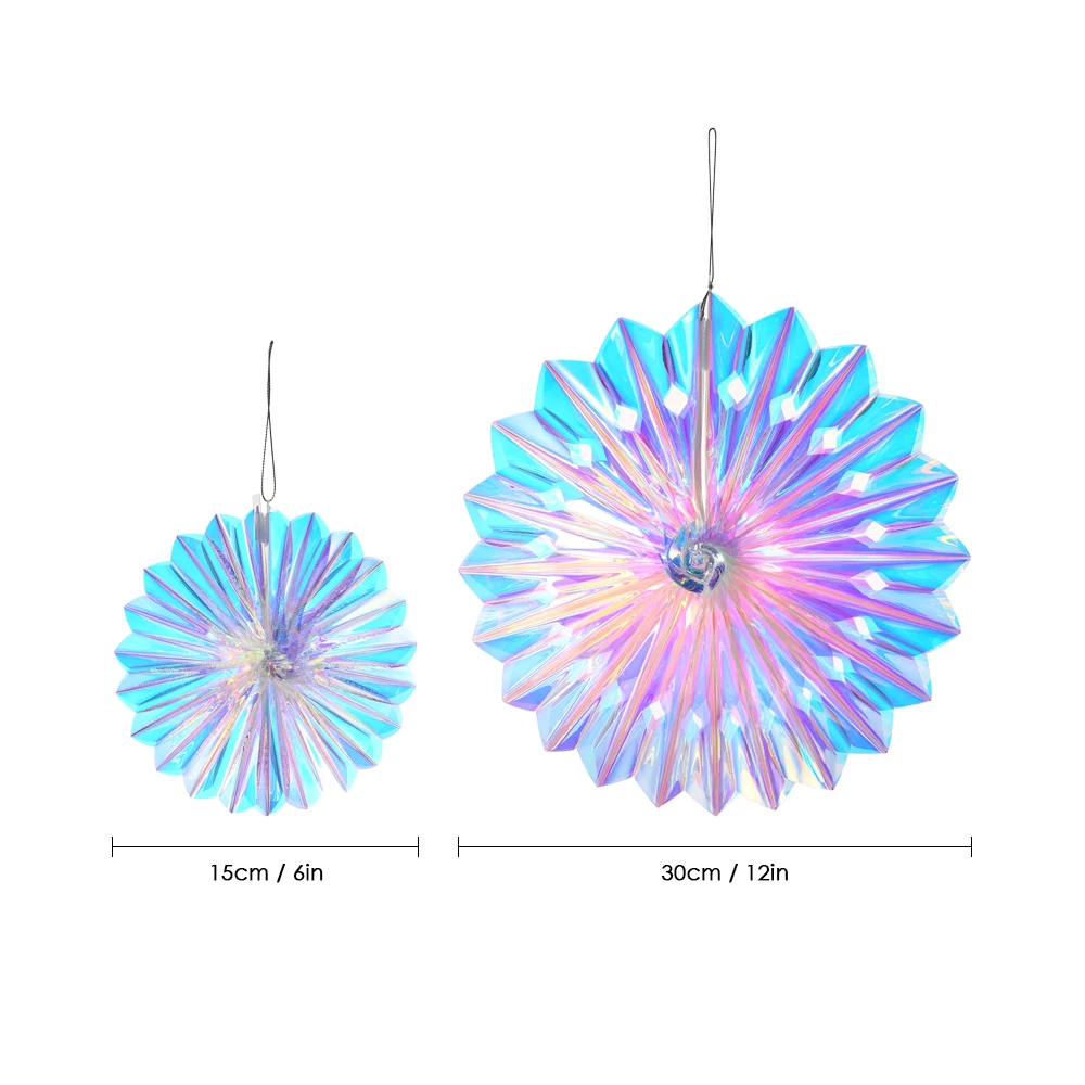 2pcs/set 6 inches &amp 12 Iridescent Decorative Hanging Round Paper Rainbow Shine PET Tissue Fans Party Ornaments Decoration | Дом и сад