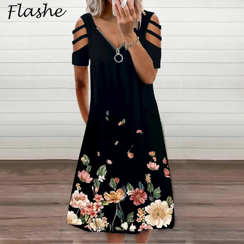 

Женское летнее платье с V-образным вырезом и коротким рукавом