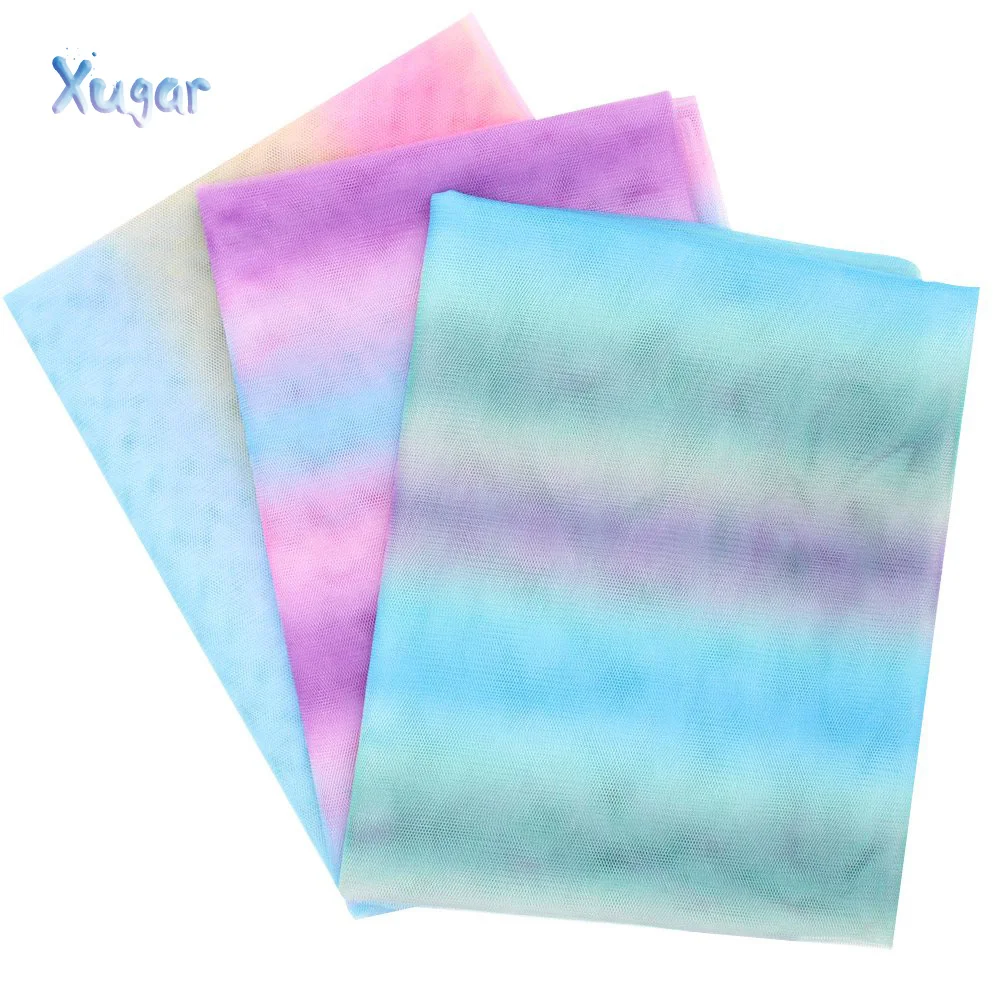 

Xugar High Quality Gradient Rainbow 30D Chiffon Sheer Gauze Ombre Fabric Cloth Sewing Materials For Tissue Dress Home Decoration