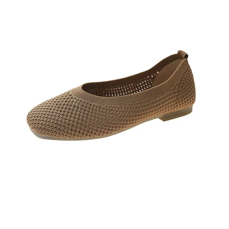 

Summer Shoes Ladies Women Casual Female Sneakers Knitting Flats Loafers With Fur Square Toe Modis Ladies' Footwear Shallow Mouth