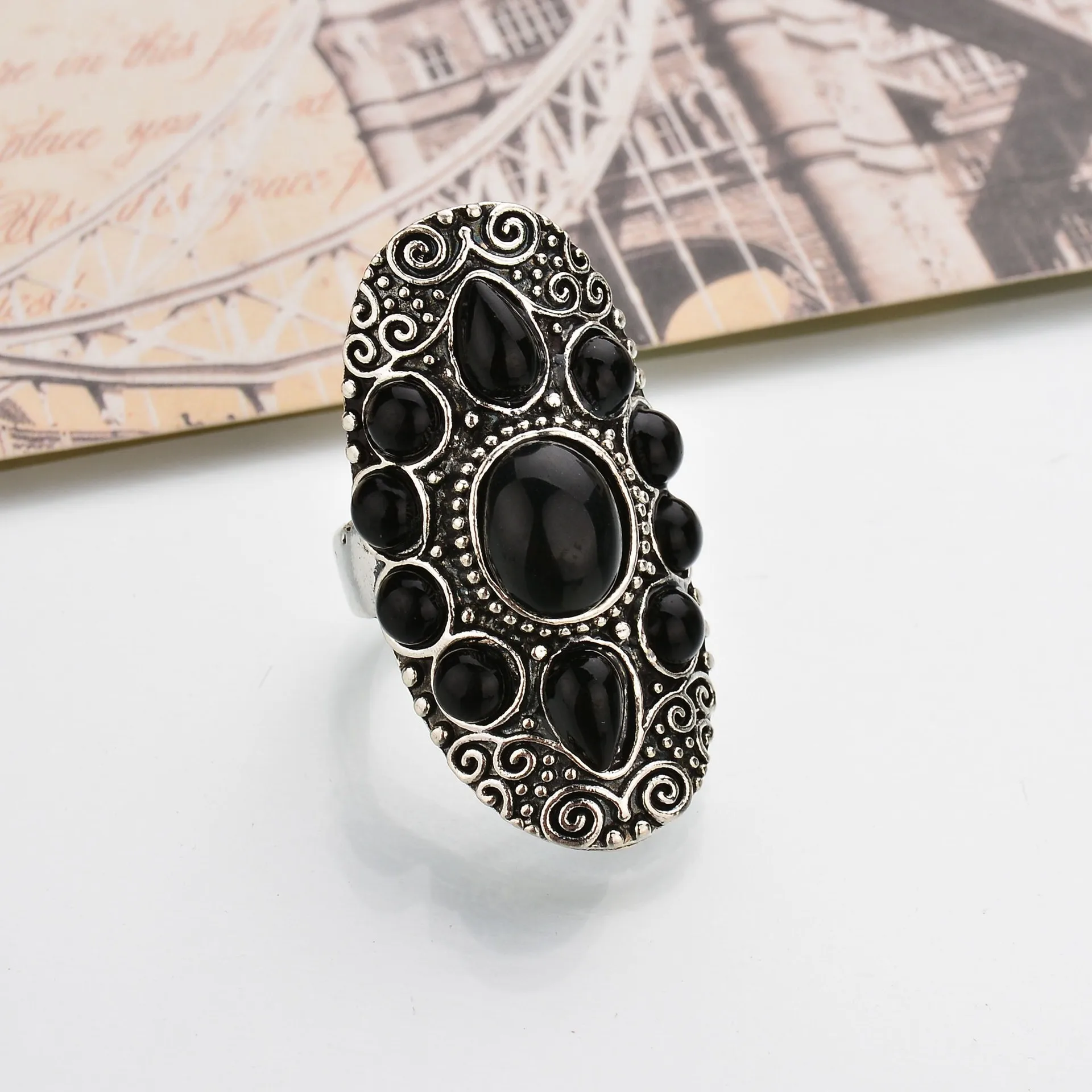 2020 NEW vintage ethnic Big geometric statement ring Bohemia Blue stone punk charm Ring Women party jewelry | Украшения и