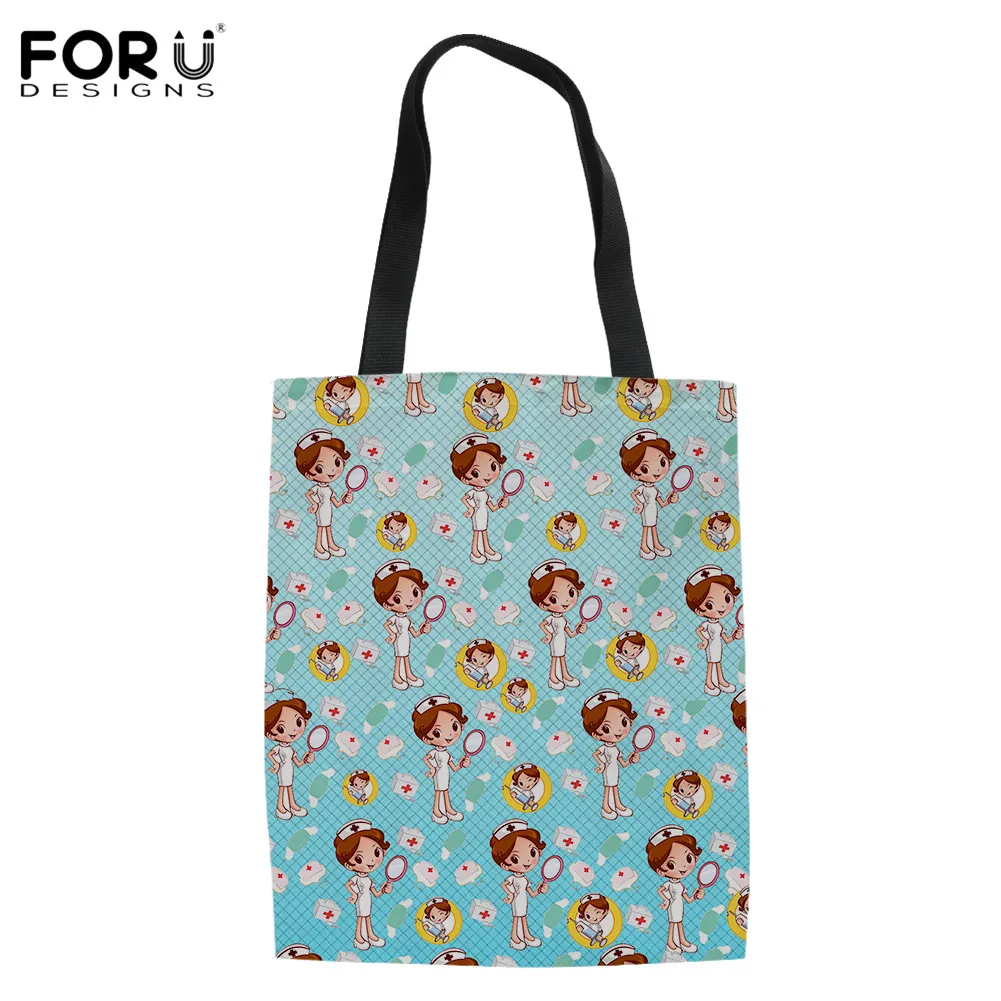 

FORUDESIGNS/сумки с ручками для девочек, цветные, милые, для экстренного ухода, принты, многоразовые сумки для хранения, Женская дорожная тканевая...