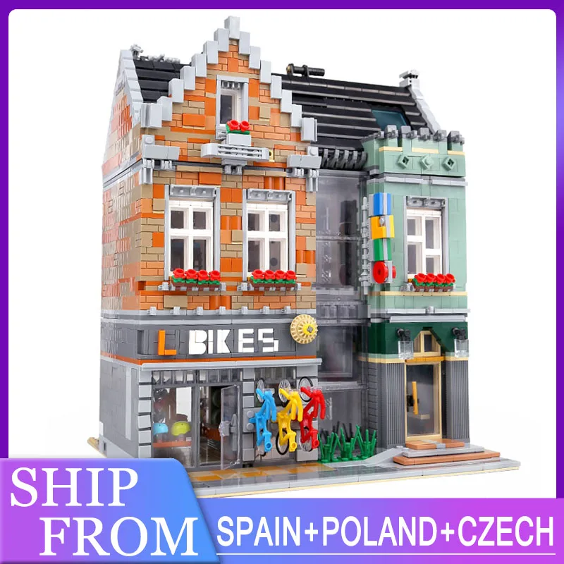 Модульные здания с видом на городскую улицу модель MOC Bike Shop строительные блоки