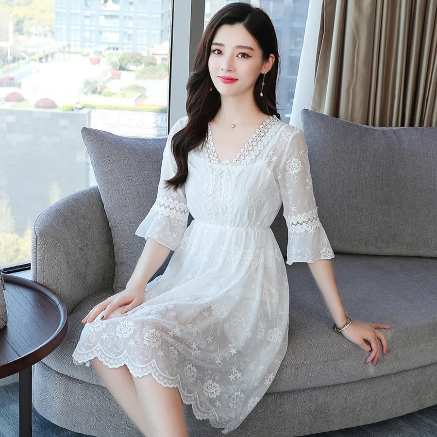 Летние новые белые шифоновые кружевные пляжные мини сексуальные платья 2020